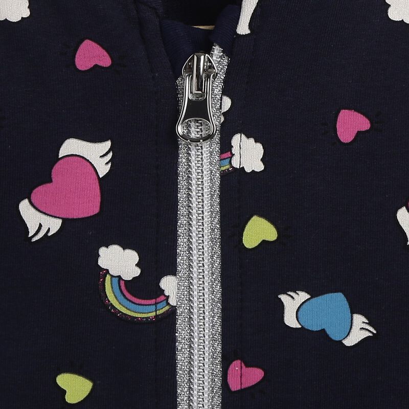 Girls Blue Printed Front Open French Terry Cardigan image number 2